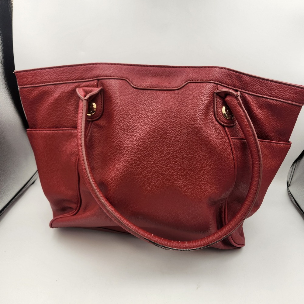 Tommy Hilfiger Red Pebbled Faux Leather Tote Bag Shoulder Purse